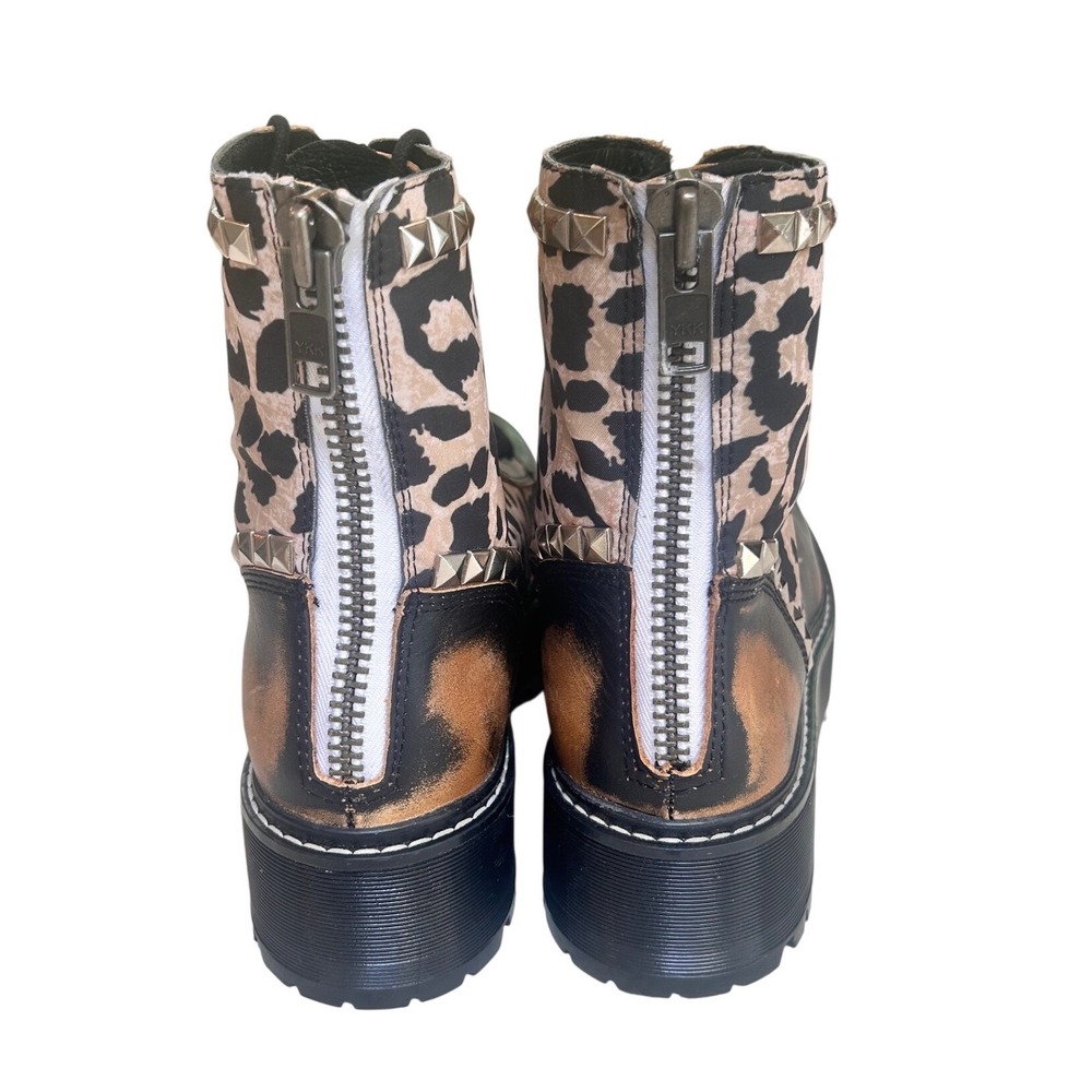 Steve Madden Avenger Leopard Print Studded Platform Combat Boots Black Brown 9M - Picture 3 of 6